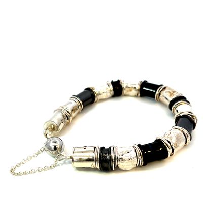 ​Silver &amp; Black Rhodium Scrunchie Wireless Bracelet with Magnetic Clasp