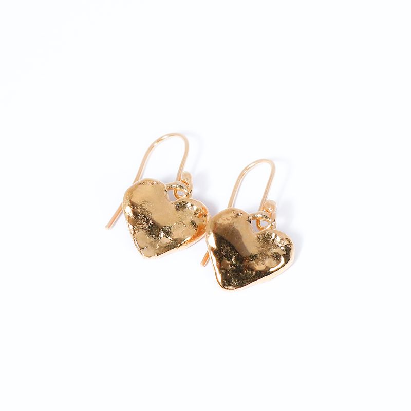 9ct Yellow Gold Solid Textured Heart Drop Earrings (15mm wide)