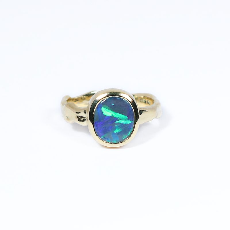 18ct Gold Black Opal Rapids Ring