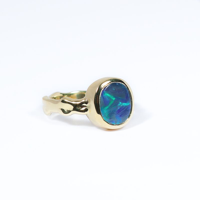 18ct Gold Black Opal Rapids Ring