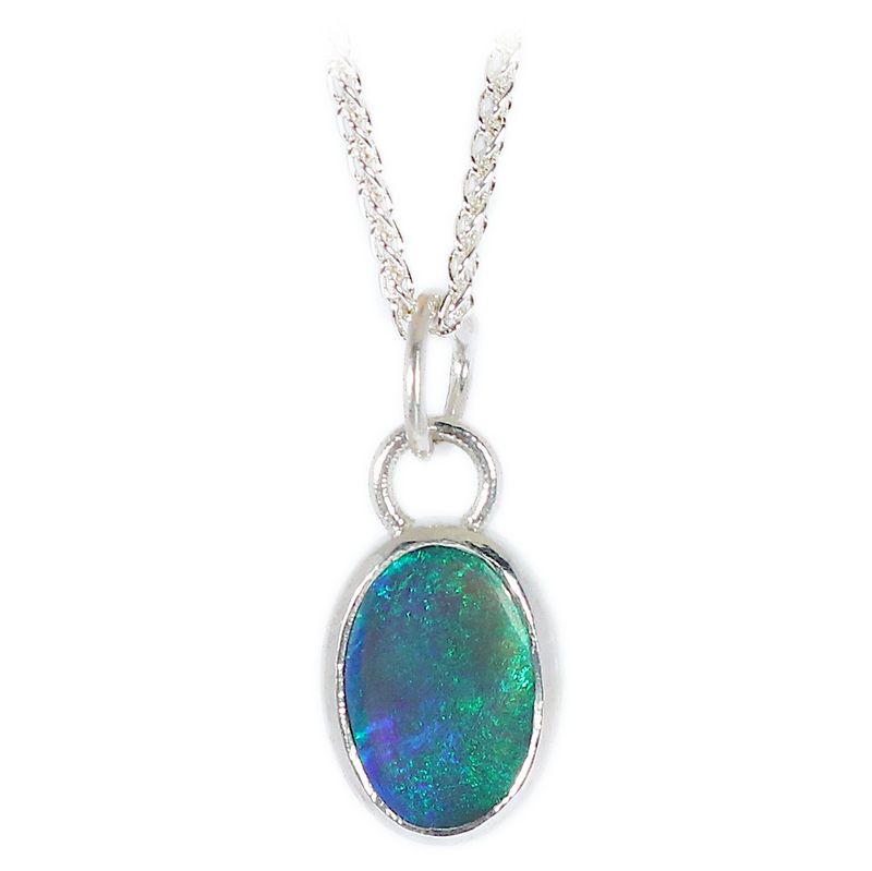 Silver Oval 1ct Black Opal Pendant &amp; Chain