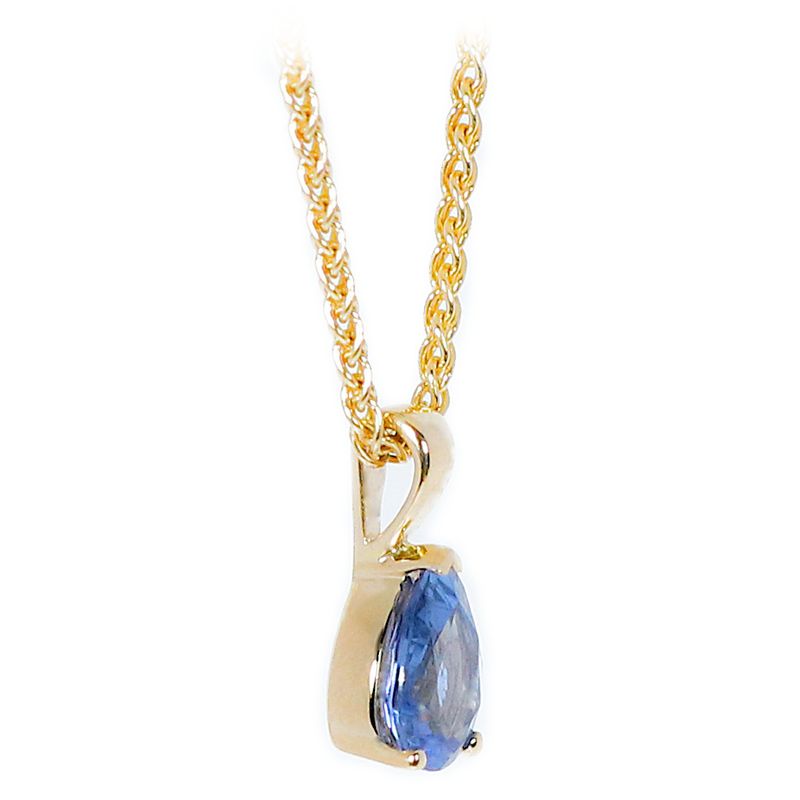 9ct Gold Blue Sapphire Pearshape Claw Set Pendant
