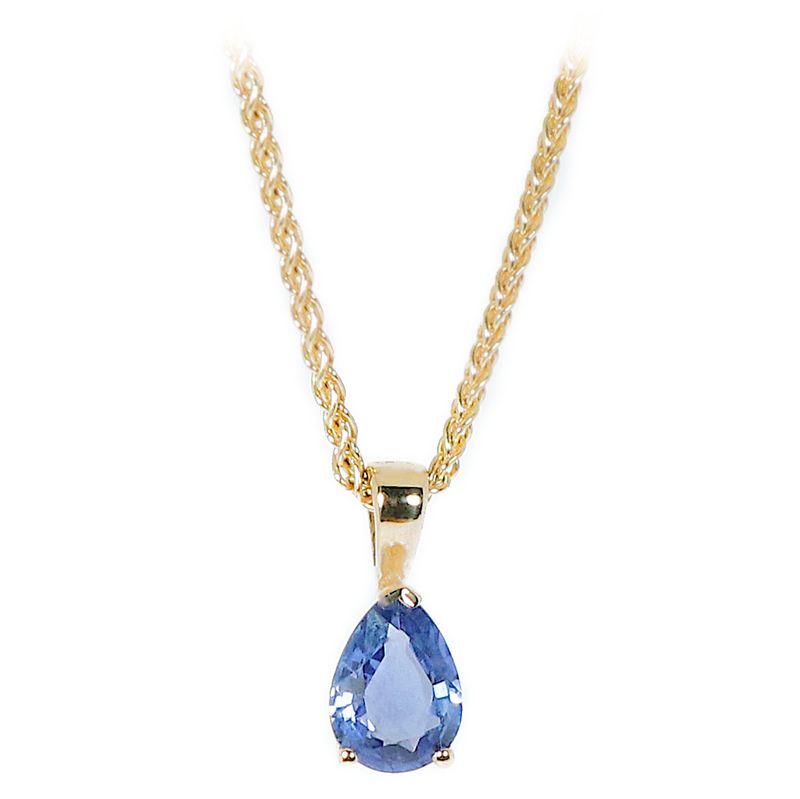 9ct Gold Blue Sapphire Pearshape Claw Set Pendant