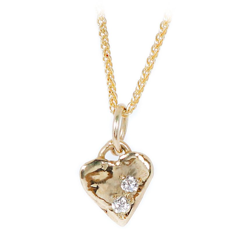 9ct Gold 2 Diamond Solid Baby Heart Pendant (10mm wide)