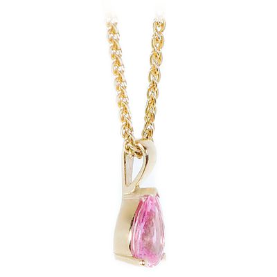 9ct Gold Pearshape Pink Sapphire Claw Set Pendant