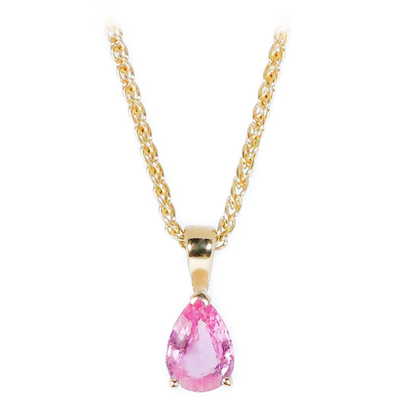 9ct Gold Pearshape Pink Sapphire Claw Set Pendant