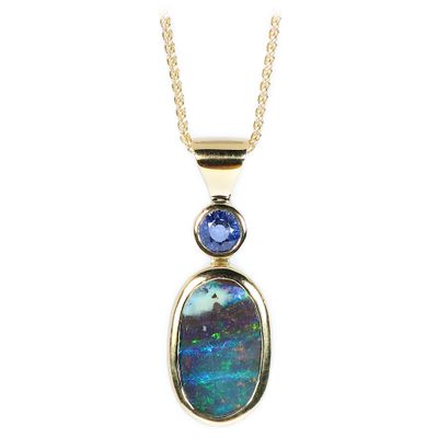 ​18ct Yellow Gold Boulder Opal &amp; Blue Sapphire Pendant