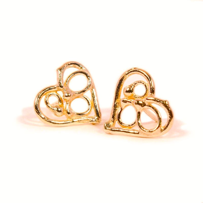 9ct Yellow Gold Open Fused Heart Stud Earrings (13mm wide)