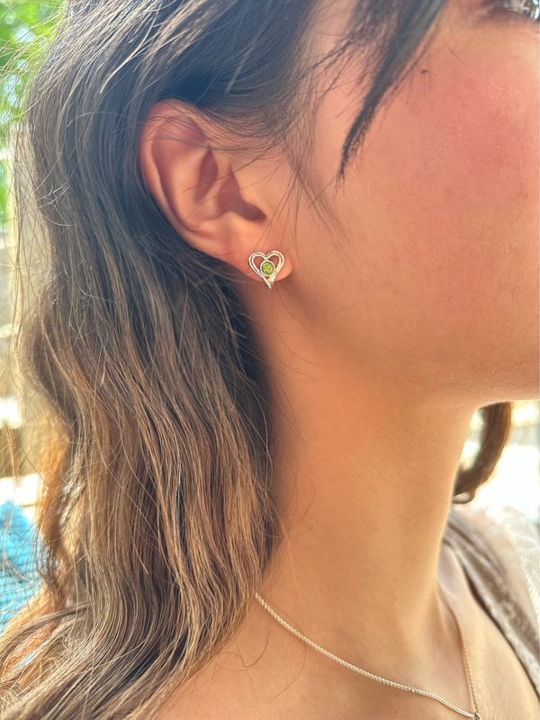 Silver Opal Open Wire Heart Stud Earrings