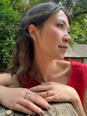 Silver Ruby Open Wire Heart Stud Earrings