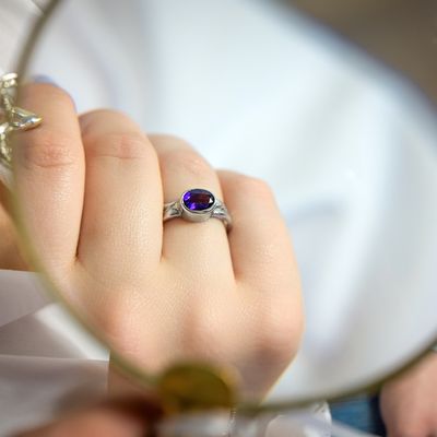 Silver Oval Amethyst Cyclone 2 Ring