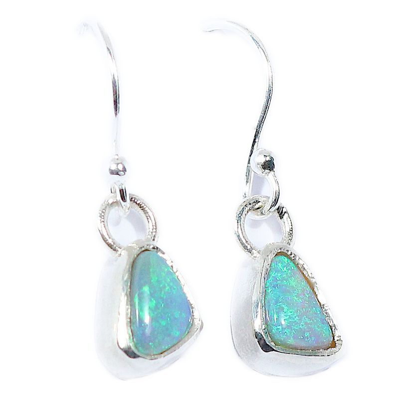 Silver Trillion Black Opal 2ct  Drop Earrings