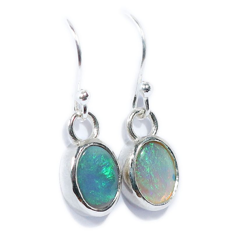 Silver Black Opal 2,2ct  Drop Earrings
