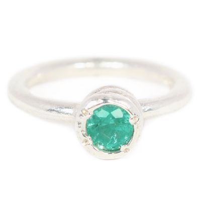 Silver 5mm Round Emerald Tutti Fruiti Ring