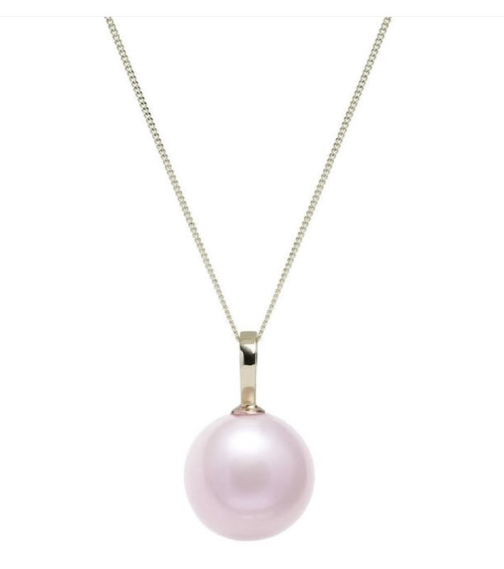 9ct White Gold 14-15mm Pink Nucleated Cultured Freshwater Pearl Pendant