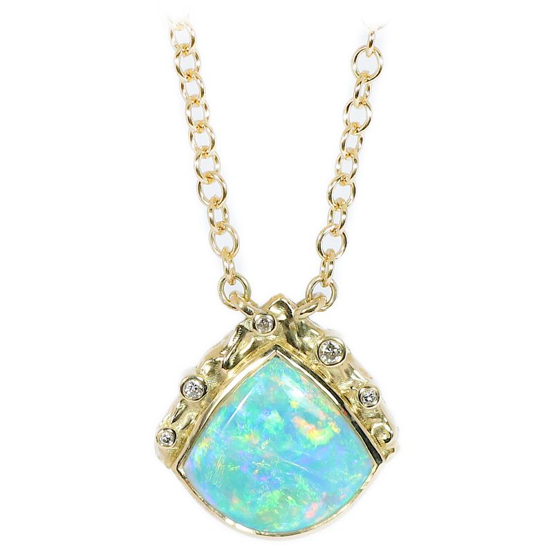 ​18ct Yellow Gold Opal &amp; Diamond Pendant