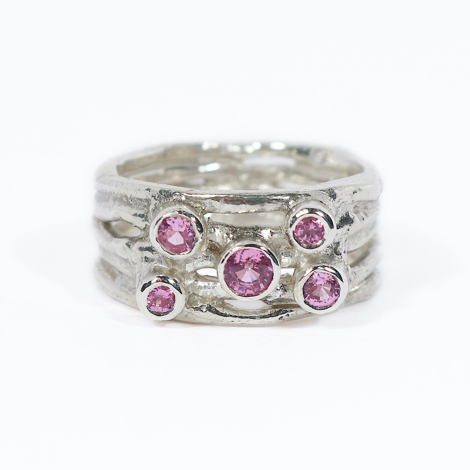 Silver Pink Sapphire Cyclone 5 Ring