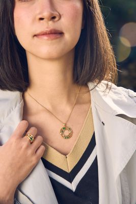18ct Gold Emerald &amp; Diamond Cyclone 3 Pendant