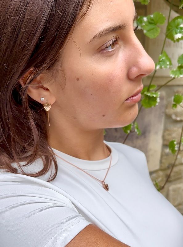 9ct Rose Gold Diamond Heart Stud Earrings (10mm wide)