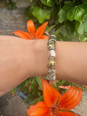 Tri Colour Silver Gold Plated Scrunchie &amp; Wires Bracelet