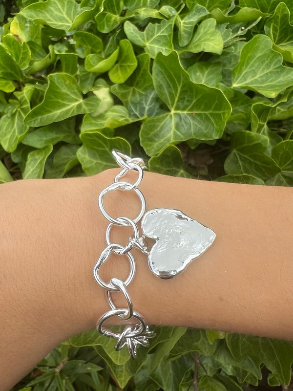 Silver Original Jane Watling Heavy Fused Bracelet &amp; Heart Charm (23mm wide)