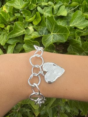 Silver Original Jane Watling Heavy Fused Bracelet &amp; Heart Charm (23mm wide)