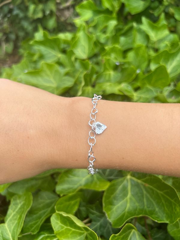 Silver Original Jane Watling Extra Fine Fused Bracelet &amp; Baby Heart Charm (10mm wide)