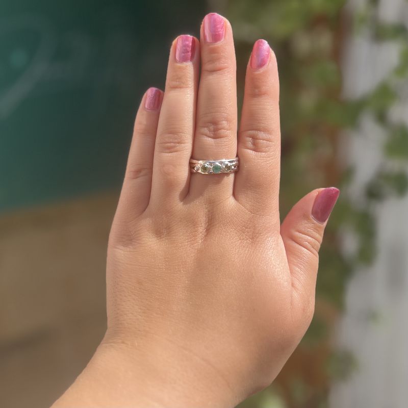 Silver Emerald &amp; Peridot Cyclone 3 Ring