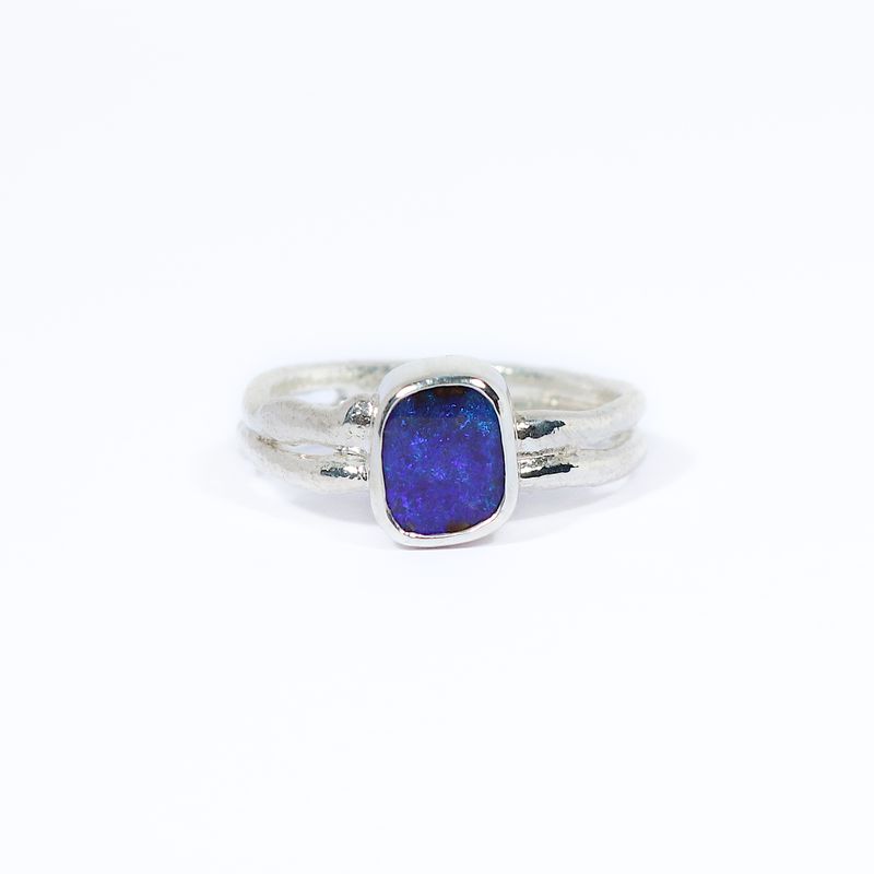 Silver Black Opal Cyclone 2 Ring