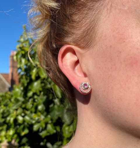 Silver Pink Sapphire Montana Swirl Stud Earrings (13mm diameter)