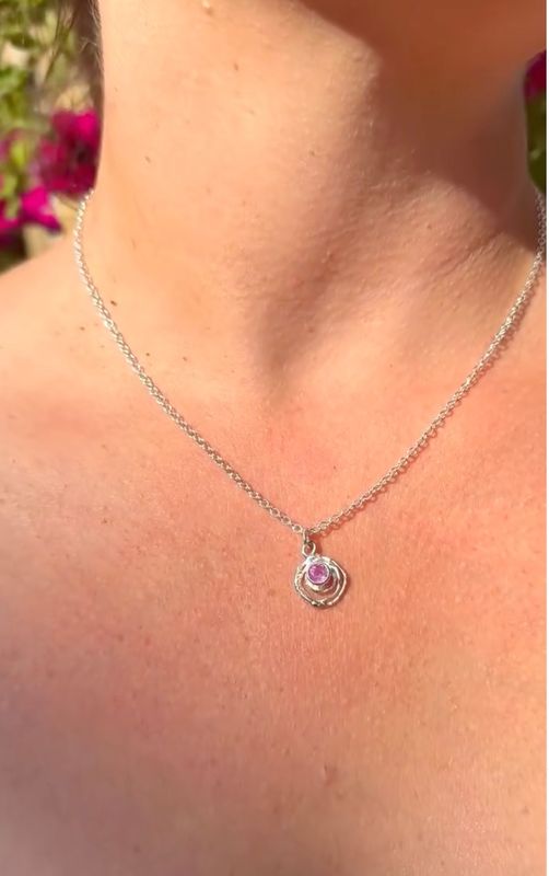 Silver Pink Sapphire Montana Swirl Pendant