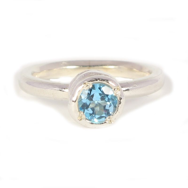 Silver 5mm Round Swiss Blue Topaz Tutti Fruiti Ring