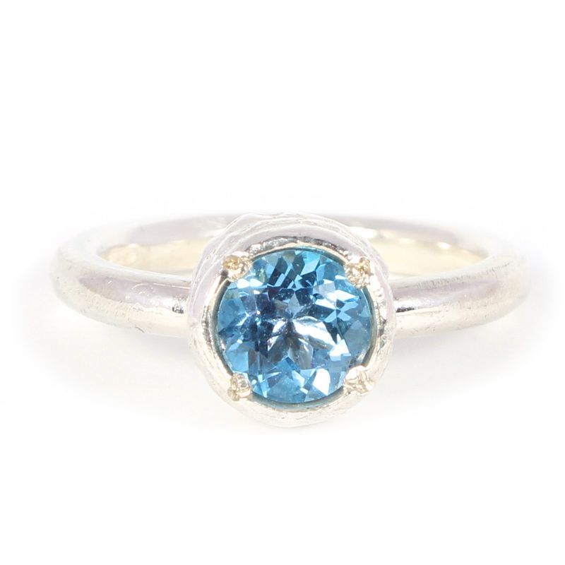 Silver 6mm Round Swiss Blue Topaz Tutti Fruiti Ring