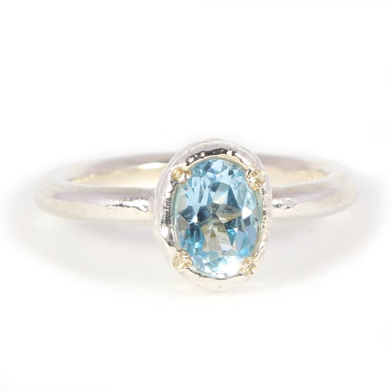 Silver 7x5mm Oval Sky Blue Topaz Tutti Fruiti Ring