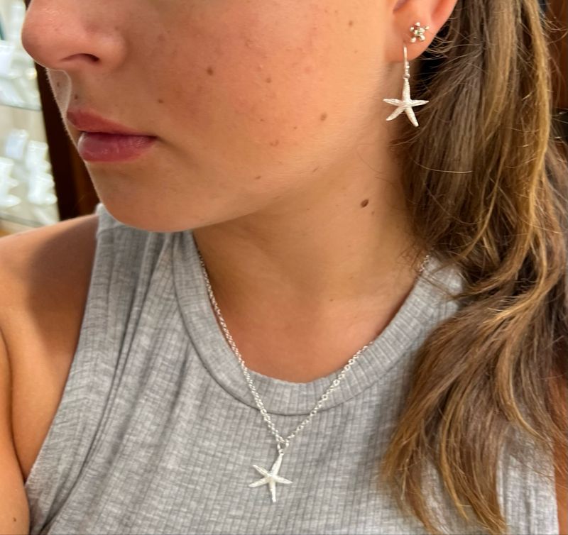 Silver Starfish Drop Earrings