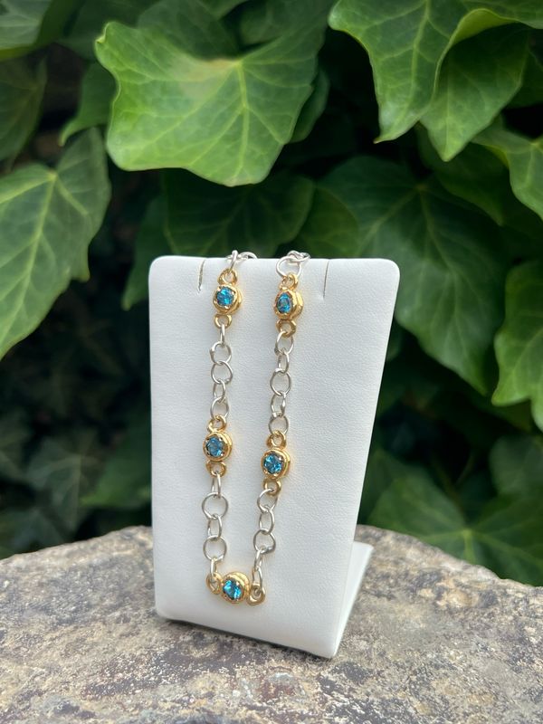 Silver &amp; 9ct Yellow Gold Swiss Blue Topaz Tutti Fruiti Bracelet