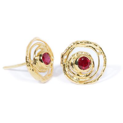 18ct Gold Ruby Montana Swirl Stud Earring