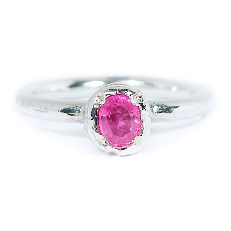 Silver Oval 0.53ct Pink Sapphire Tutti Fruiti Ring