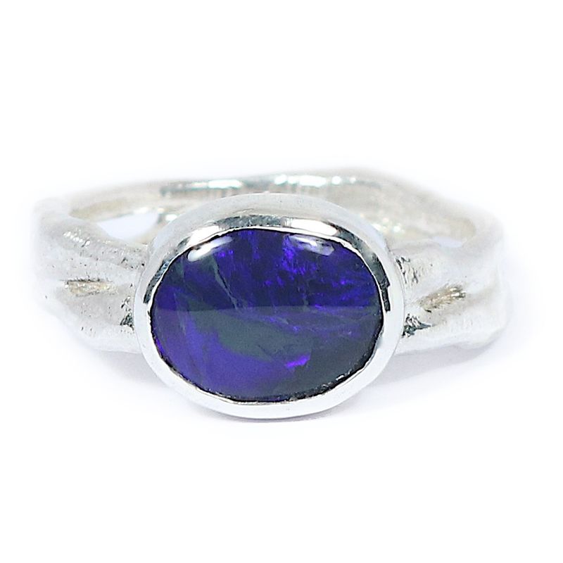 Silver Oval Black Opal Cyclone 2 Ring