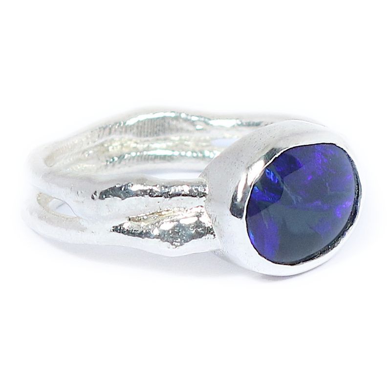 Silver Oval Black Opal Cyclone 2 Ring