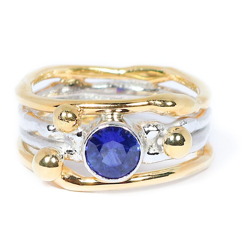 18ct Yellow &amp; White Gold Blue Sapphire  Cyclone 4 Ring