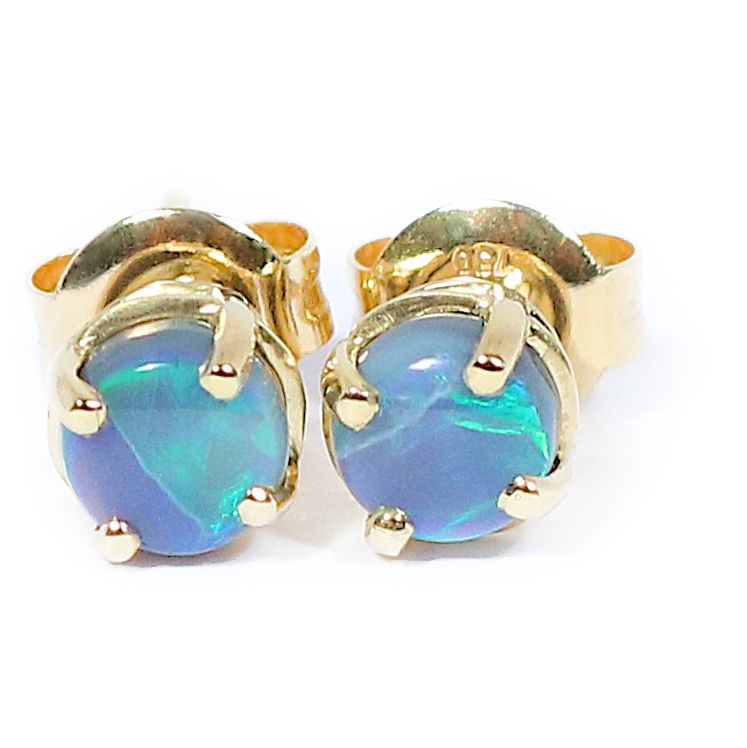 18ct Gold Claw Set Black Opal Stud Earrings