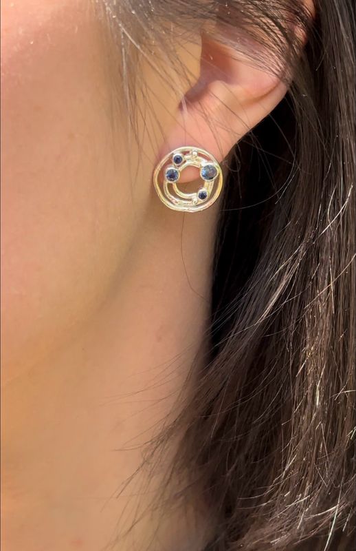Silver Blue Sapphire Cyclone 3 Stud Earrings