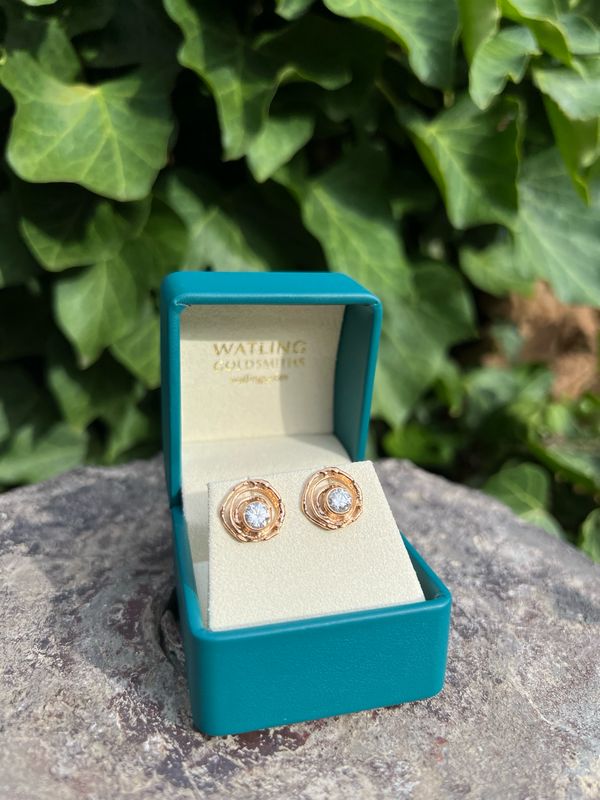 9ct Gold Rubover Set 1.01ct Lab Diamond Montana Swirl Stud Earrings