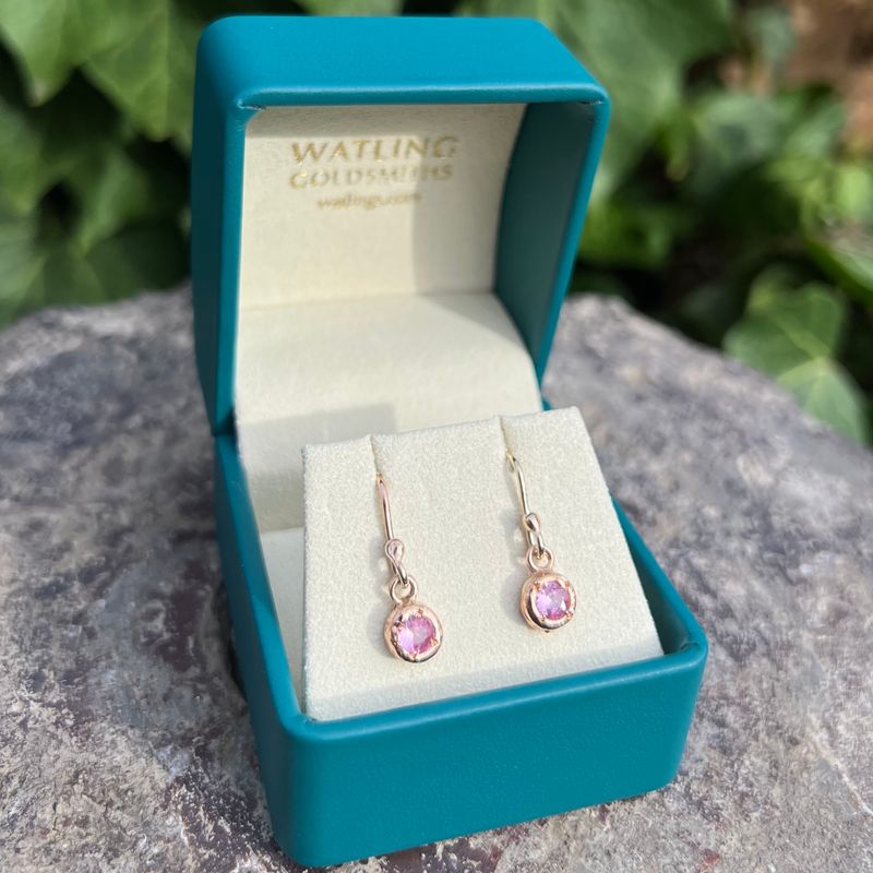 9ct Gold Pink Sapphire Cyclone Drop Earrings