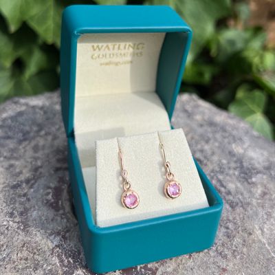 9ct Gold Pink Sapphire Cyclone Drop Earrings