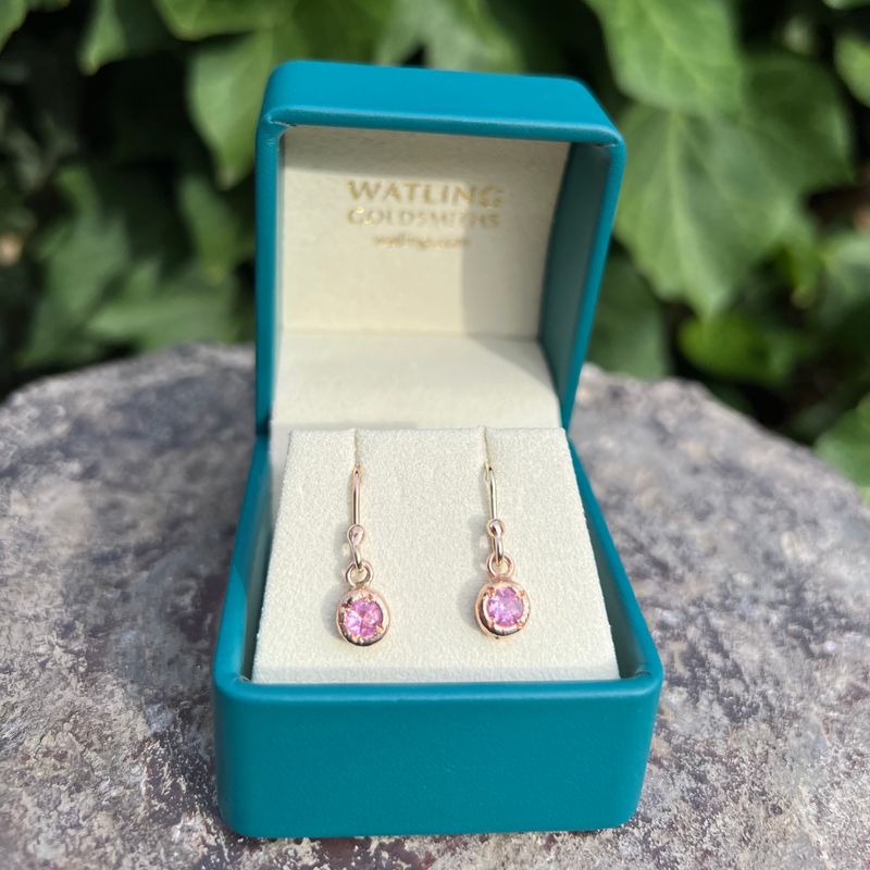 9ct Gold Pink Sapphire Cyclone Drop Earrings