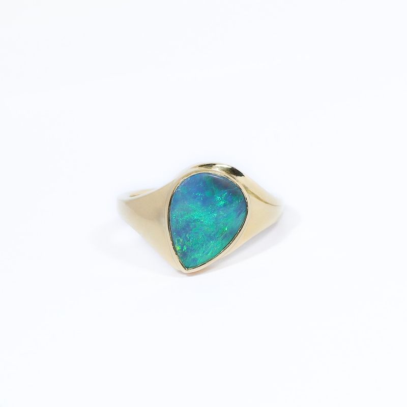 18ct Gold Black Opal​ Lagoon Signet Ring