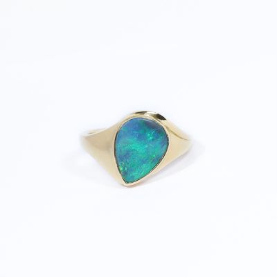 18ct Gold Black Opal​ Lagoon Signet Ring
