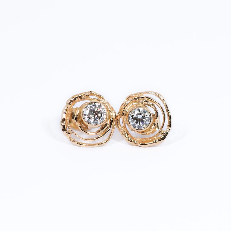 9ct Gold Rubover Set 1.01ct Lab Diamond Montana Swirl Stud Earrings
